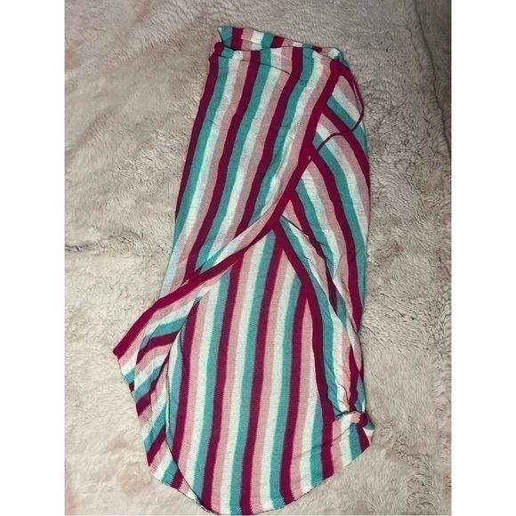 SHEIN Pink Aqua Multi Color Knit Striped Open Back Beach Cover Up One Size - Picture 3 of 6